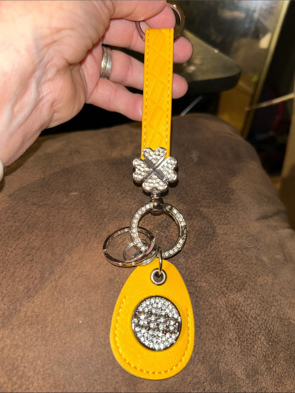 Yellow Crystal Audi Accent Keychain Wristlet